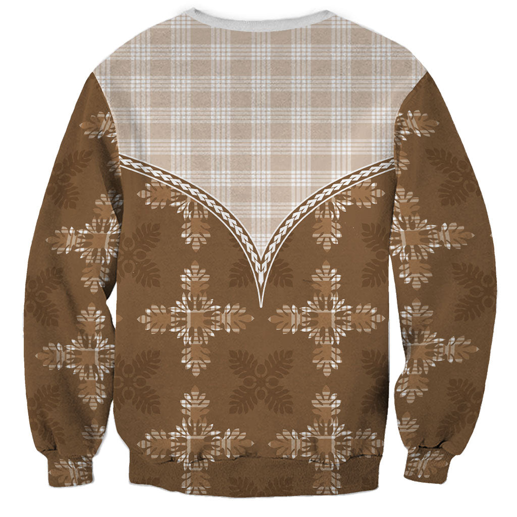 Beige Hawaii Paniolo Quilt Motif Sweatshirt LT05 - Polynesian Pride