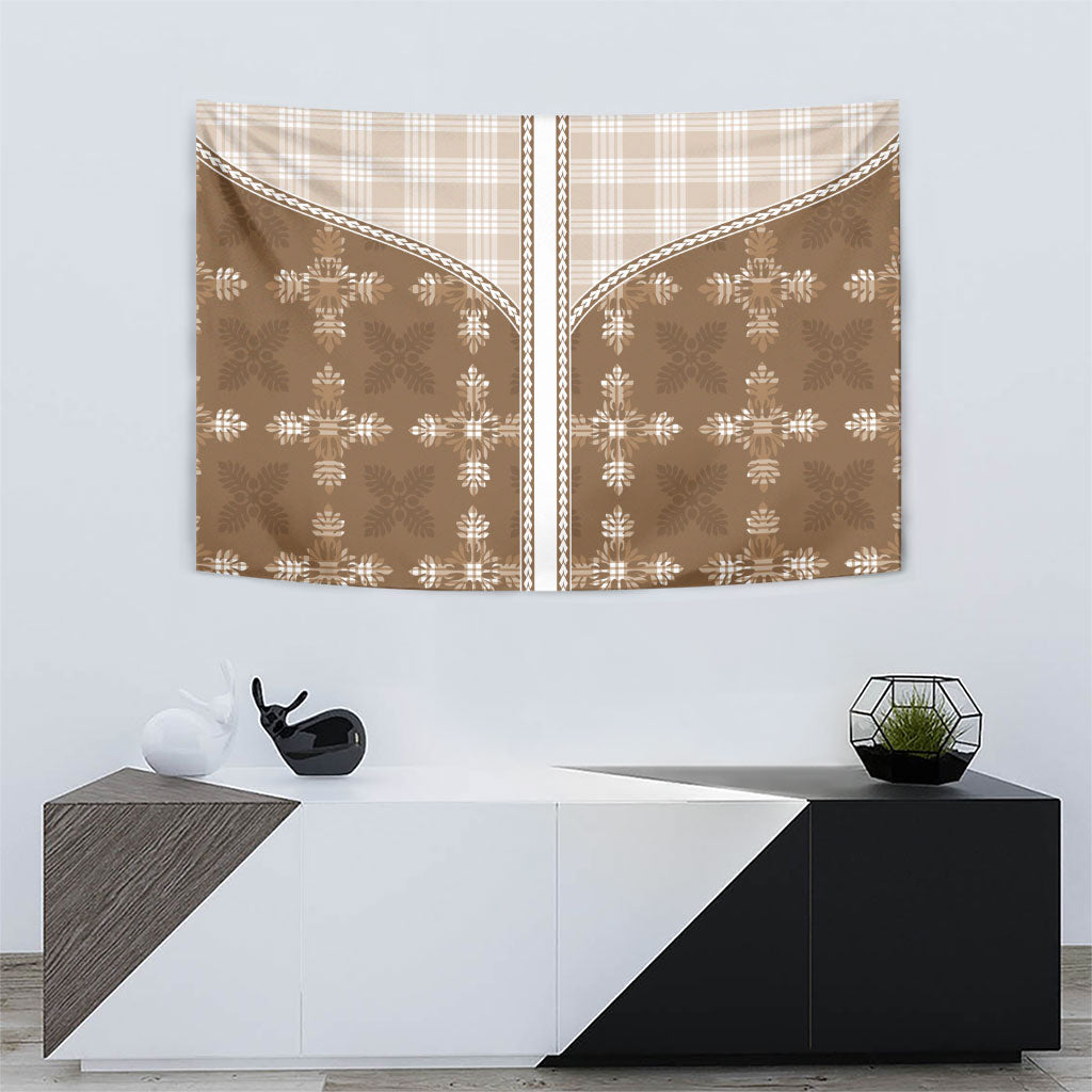 Beige Hawaii Paniolo Quilt Motif Tapestry LT05 - Polynesian Pride