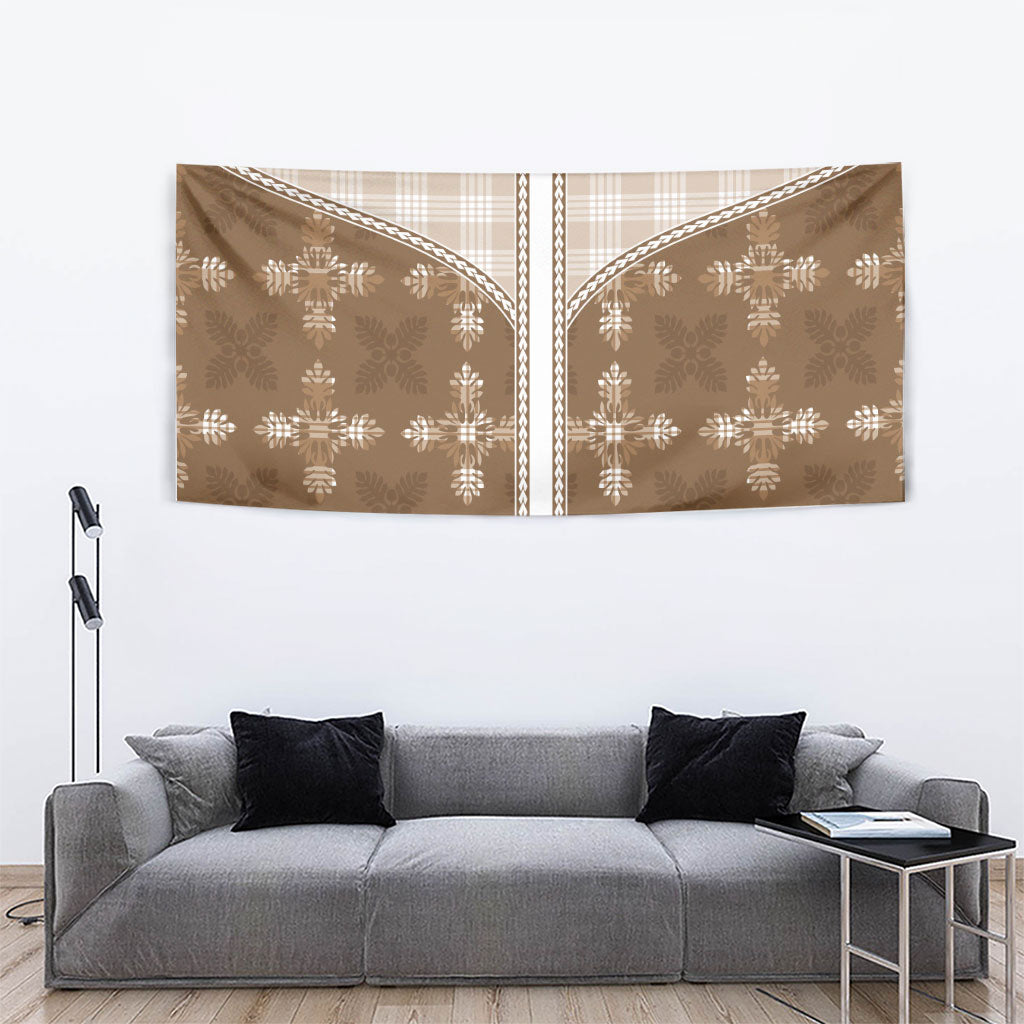 Beige Hawaii Paniolo Quilt Motif Tapestry LT05 - Polynesian Pride