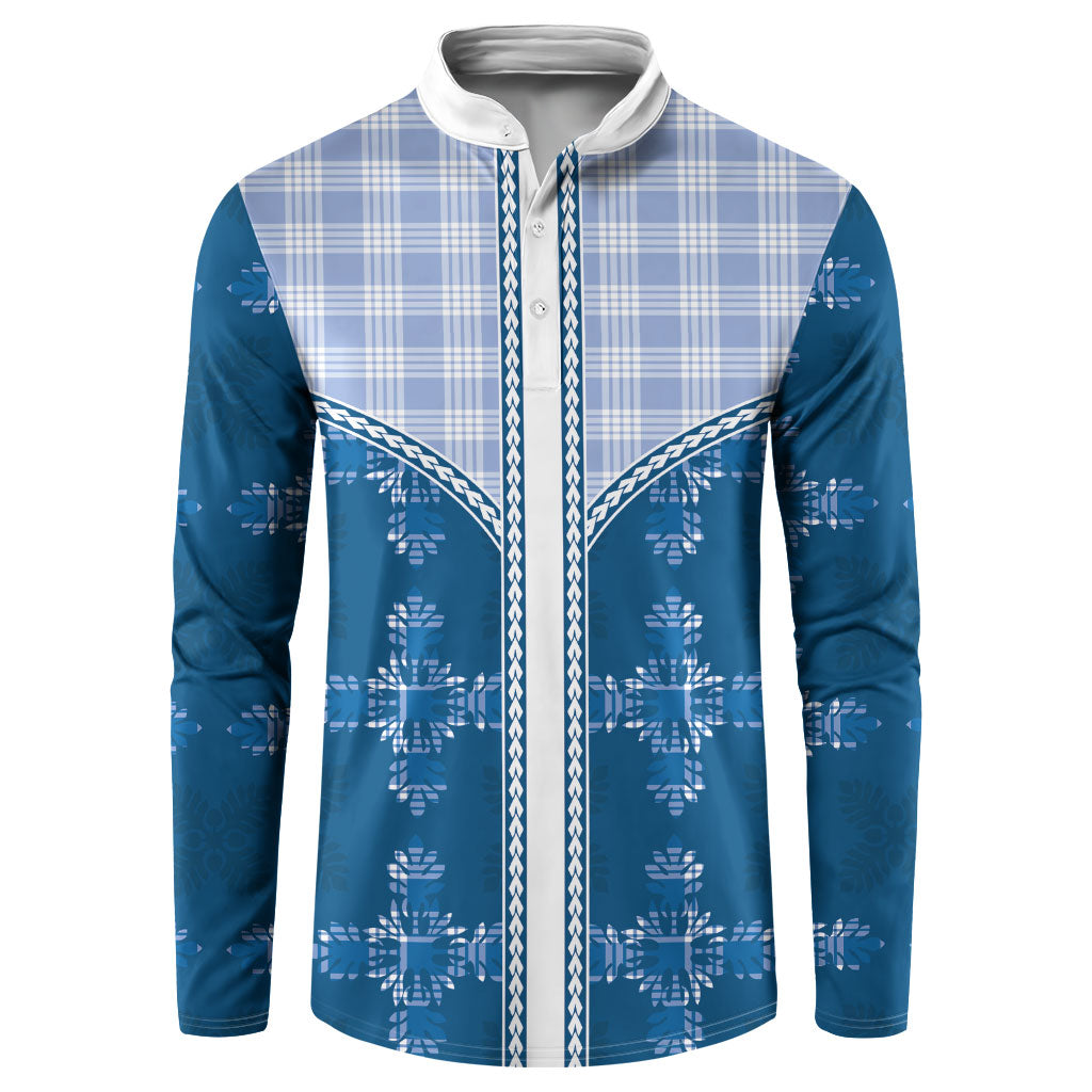 Blue Hawaii Paniolo Quilt Motif Button Sweatshirt LT05 Blue - Polynesian Pride