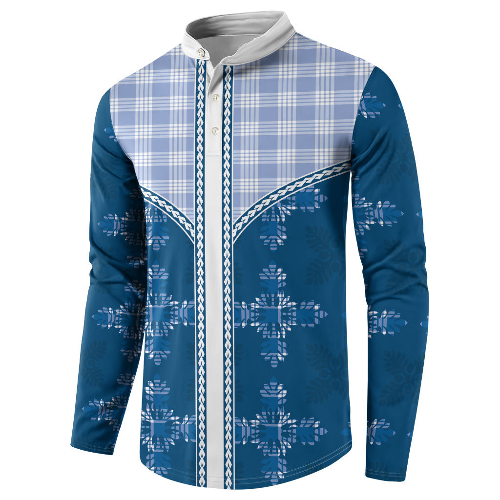 Blue Hawaii Paniolo Quilt Motif Button Sweatshirt LT05 - Polynesian Pride