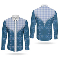 Blue Hawaii Paniolo Quilt Motif Couples Matching Off Shoulder Short Dress and Long Sleeve Button Shirt LT05 - Polynesian Pride