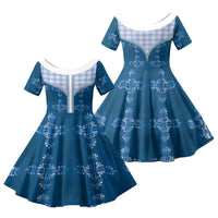 Blue Hawaii Paniolo Quilt Motif Family Matching Puletasi and Hawaiian Shirt LT05 Daughter's Dress Blue - Polynesian Pride
