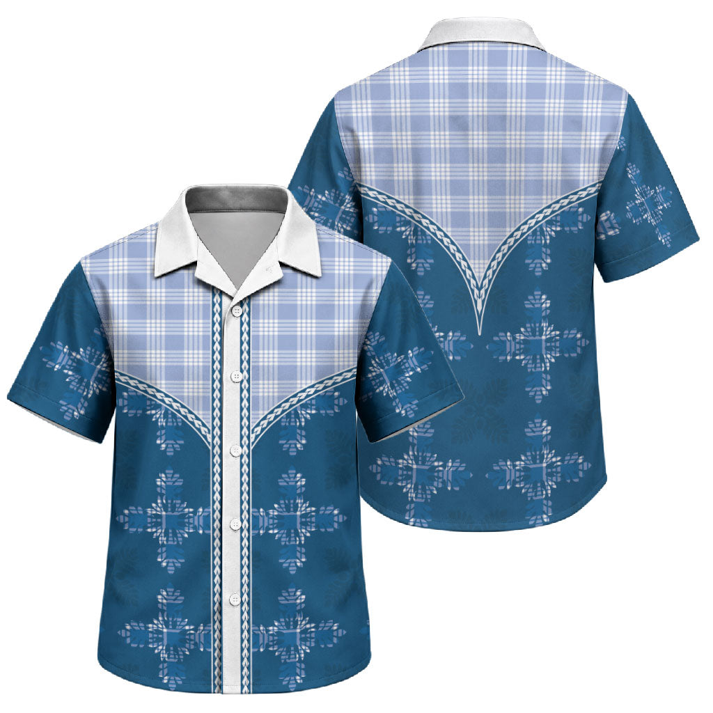 Blue Hawaii Paniolo Quilt Motif Family Matching Puletasi and Hawaiian Shirt LT05 Son's Shirt Blue - Polynesian Pride