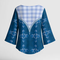 Blue Hawaii Paniolo Quilt Motif Kimono Sleeve Blouse LT05 - Polynesian Pride