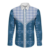Blue Hawaii Paniolo Quilt Motif Long Sleeve Button Shirt LT05 Unisex Blue - Polynesian Pride