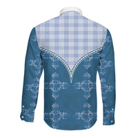 Blue Hawaii Paniolo Quilt Motif Long Sleeve Button Shirt LT05 - Polynesian Pride