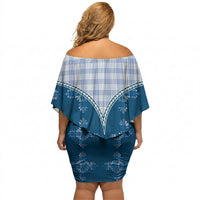 Blue Hawaii Paniolo Quilt Motif Off Shoulder Short Dress LT05 - Polynesian Pride