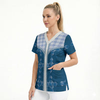 Blue Hawaii Paniolo Quilt Motif Scrub Top LT05 - Polynesian Pride