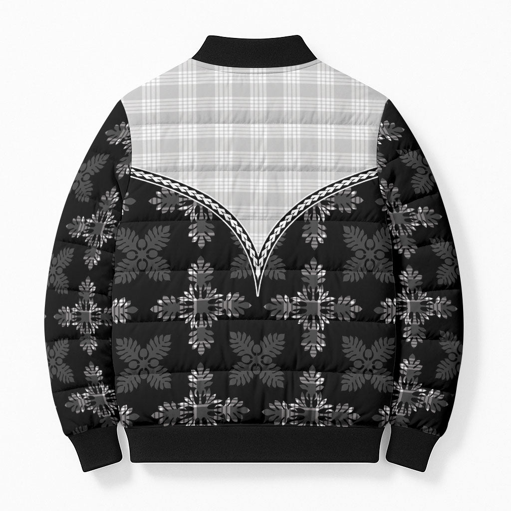 Black Hawaii Paniolo Quilt Motif Bomber Puffer Jacket LT05 - Polynesian Pride
