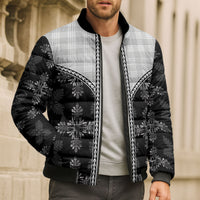 Black Hawaii Paniolo Quilt Motif Bomber Puffer Jacket LT05 - Polynesian Pride