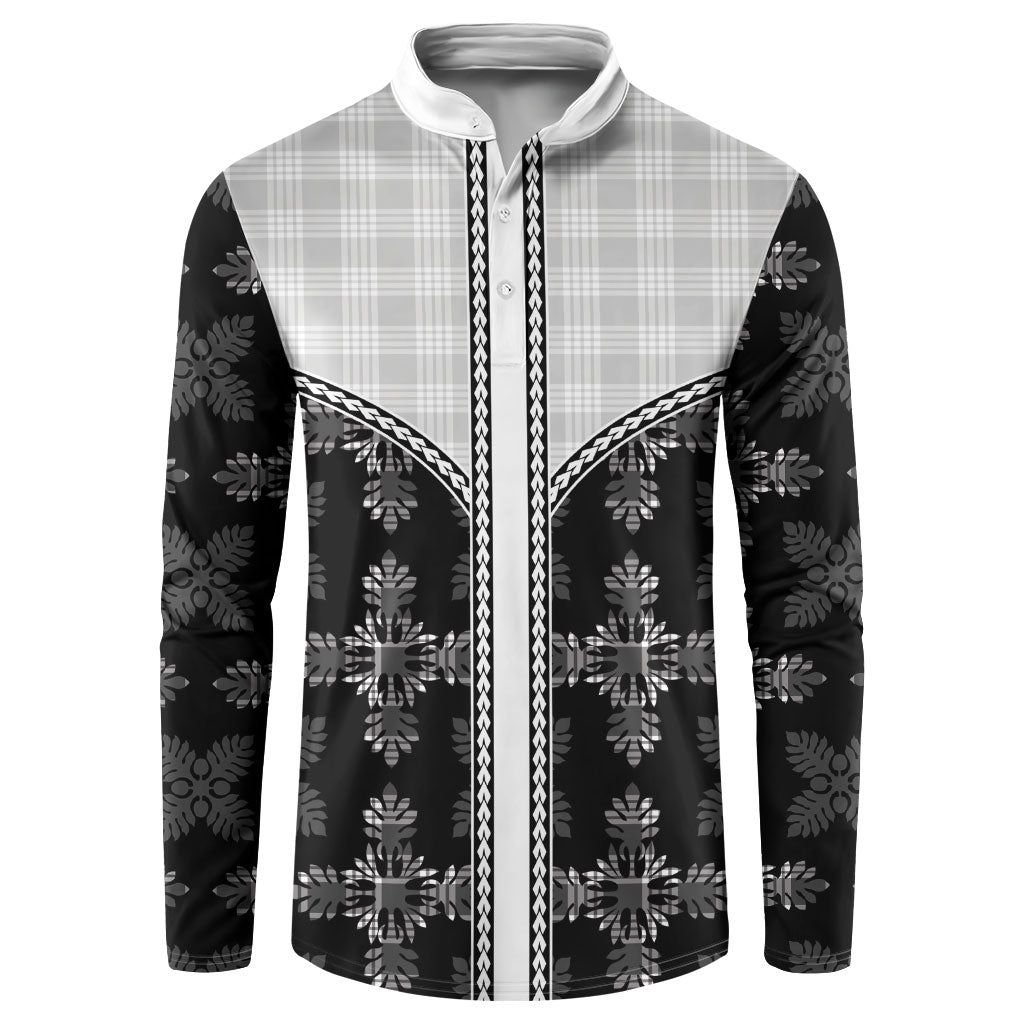 Black Hawaii Paniolo Quilt Motif Button Sweatshirt LT05 Black - Polynesian Pride