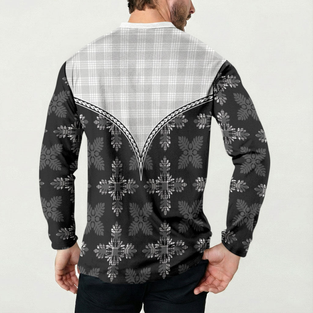 Black Hawaii Paniolo Quilt Motif Button Sweatshirt LT05 - Polynesian Pride