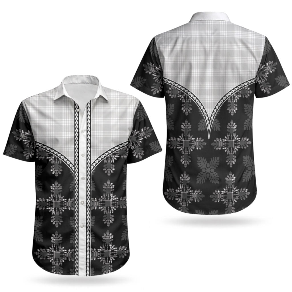 Black Hawaii Paniolo Quilt Motif Couples Matching Long Sleeve Bodycon Dress and Hawaiian Shirt LT05 - Polynesian Pride