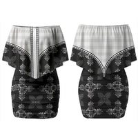 Black Hawaii Paniolo Quilt Motif Couples Matching Off Shoulder Short Dress and Long Sleeve Button Shirt LT05 - Polynesian Pride