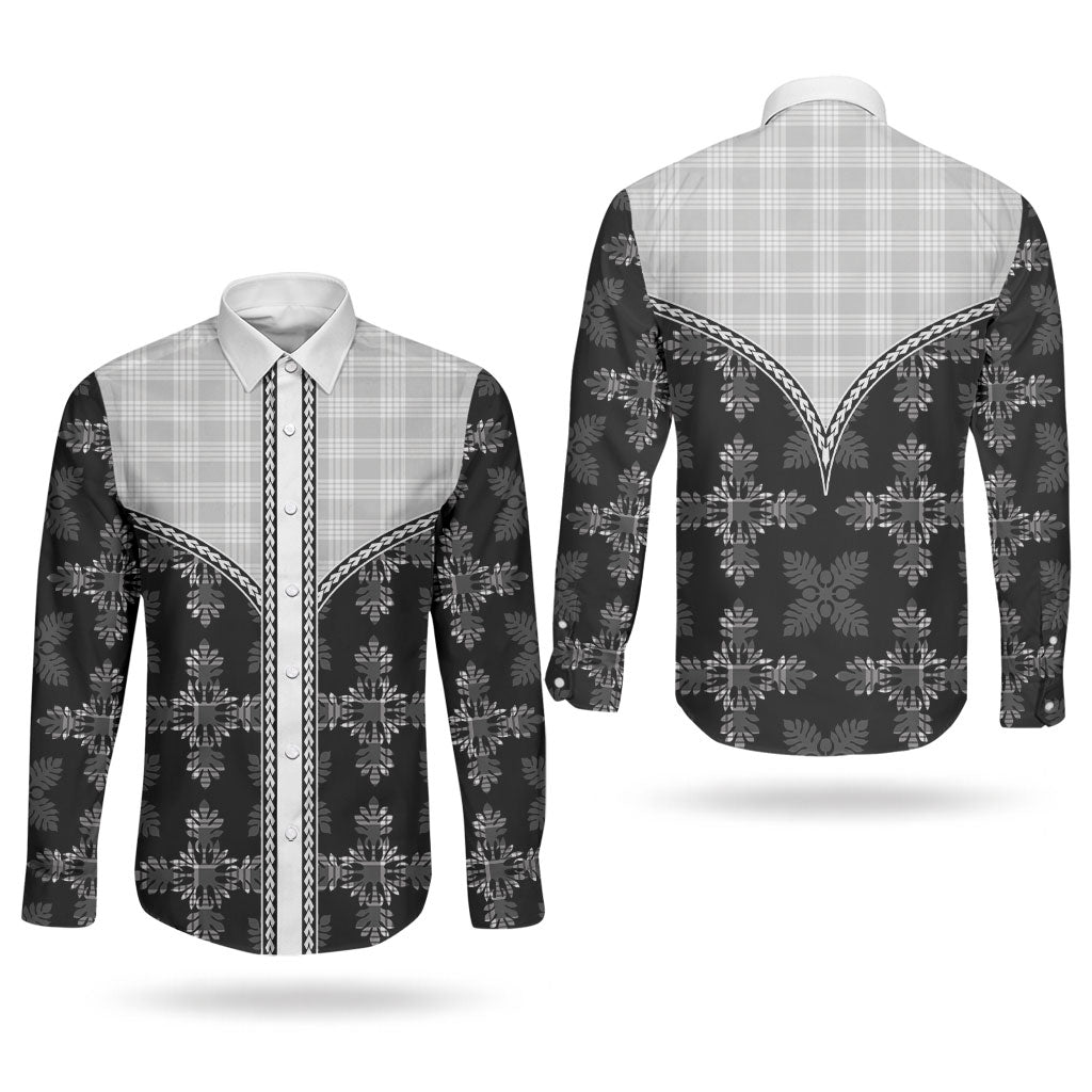 Black Hawaii Paniolo Quilt Motif Couples Matching Summer Maxi Dress and Long Sleeve Button Shirt LT05 - Polynesian Pride