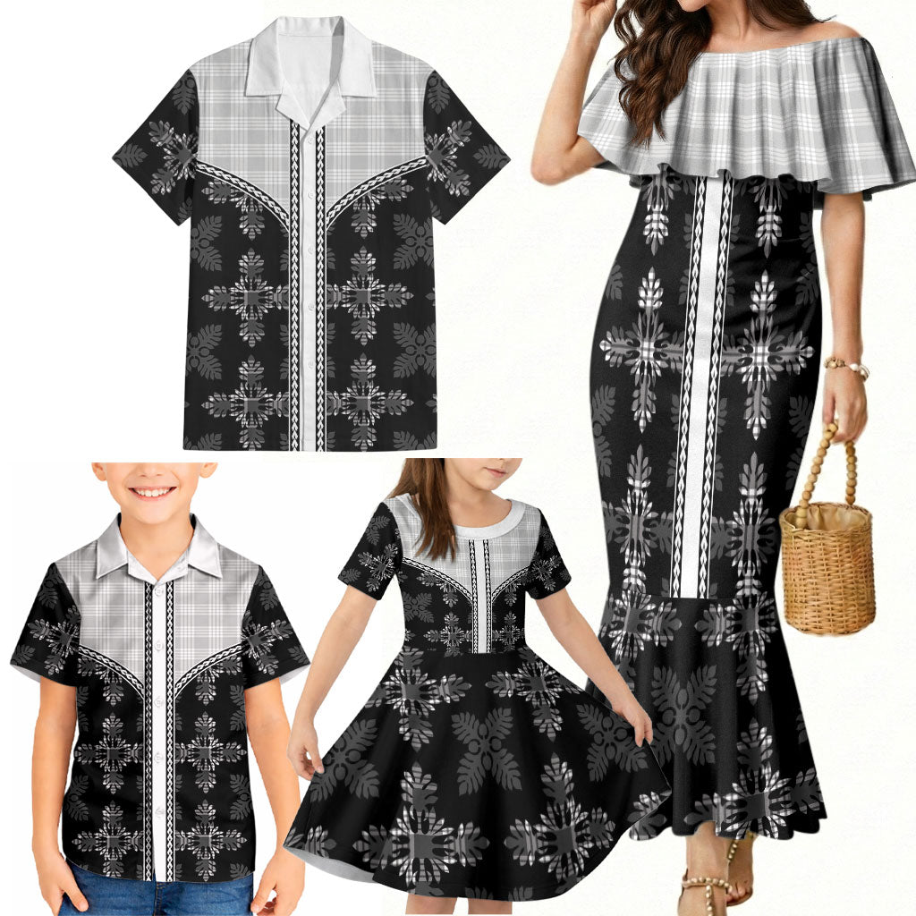Black Hawaii Paniolo Quilt Motif Family Matching Mermaid Dress and Hawaiian Shirt LT05 - Polynesian Pride