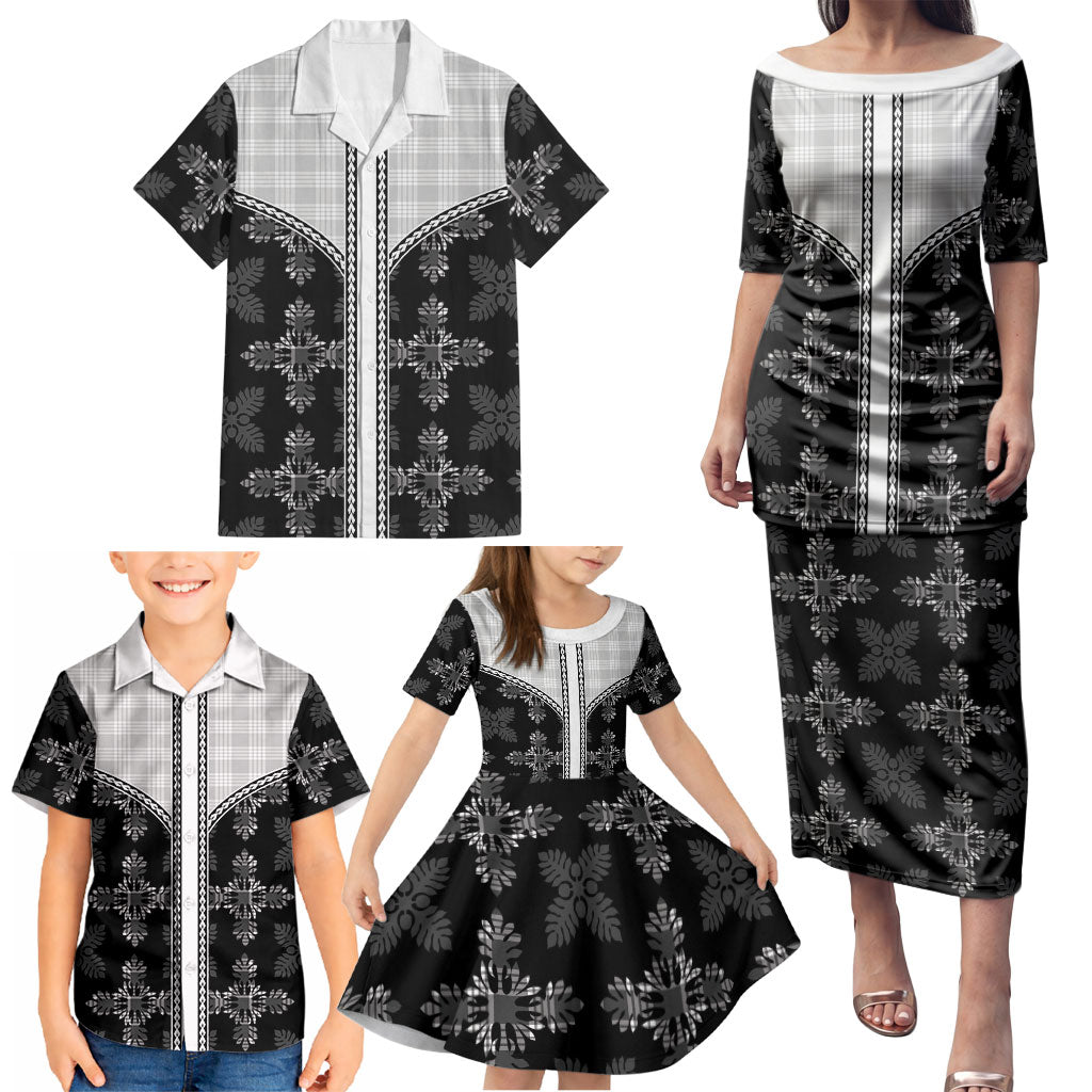 Black Hawaii Paniolo Quilt Motif Family Matching Puletasi and Hawaiian Shirt LT05 - Polynesian Pride