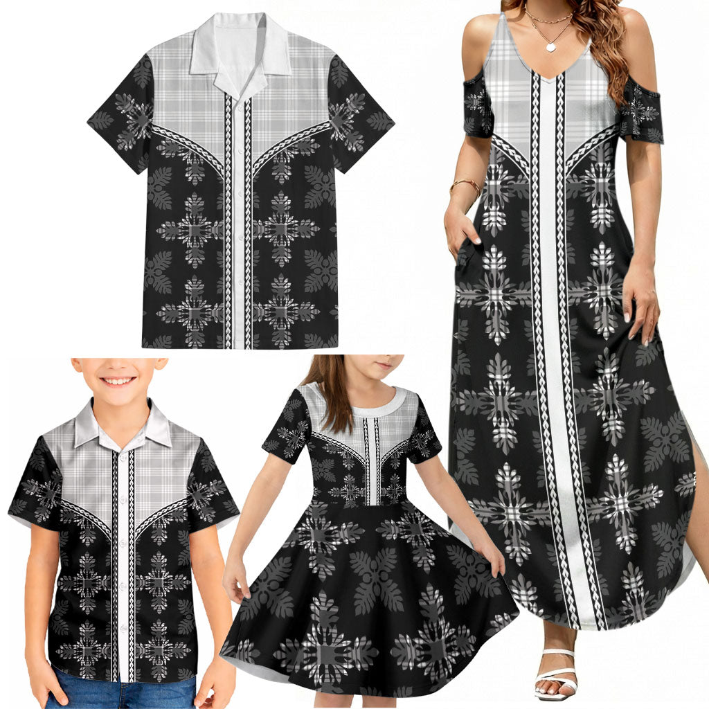 Black Hawaii Paniolo Quilt Motif Family Matching Summer Maxi Dress and Hawaiian Shirt LT05 - Polynesian Pride