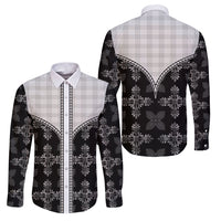 Black Hawaii Paniolo Quilt Motif Family Matching Summer Maxi Dress and Hawaiian Shirt LT05 Dad's Shirt - Long Sleeve Black - Polynesian Pride