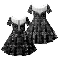 Black Hawaii Paniolo Quilt Motif Family Matching Summer Maxi Dress and Hawaiian Shirt LT05 Daughter's Dress Black - Polynesian Pride