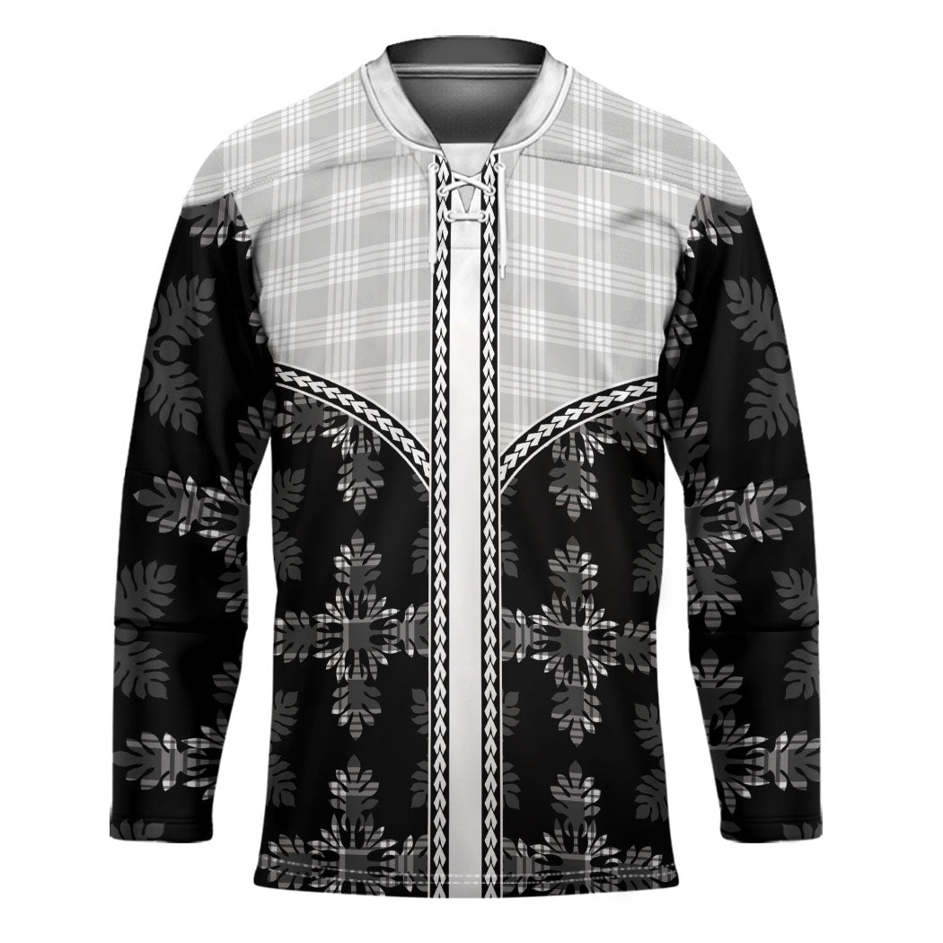 Black Hawaii Paniolo Quilt Motif Hockey Jersey LT05 Unisex Black - Polynesian Pride