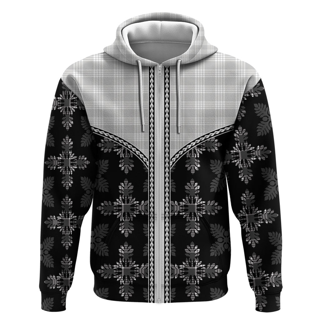 Black Hawaii Paniolo Quilt Motif Hoodie LT05 Zip Hoodie Black - Polynesian Pride
