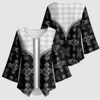 Black Hawaii Paniolo Quilt Motif Kimono Sleeve Blouse LT05 - Polynesian Pride