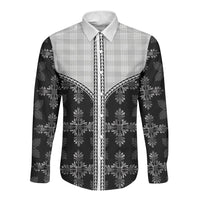 Black Hawaii Paniolo Quilt Motif Long Sleeve Button Shirt LT05 Unisex Black - Polynesian Pride