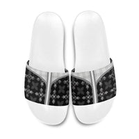 Black Hawaii Paniolo Quilt Motif Slide Sandals LT05 Black - Polynesian Pride