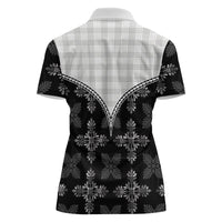 Black Hawaii Paniolo Quilt Motif Women Polo Shirt LT05 - Polynesian Pride