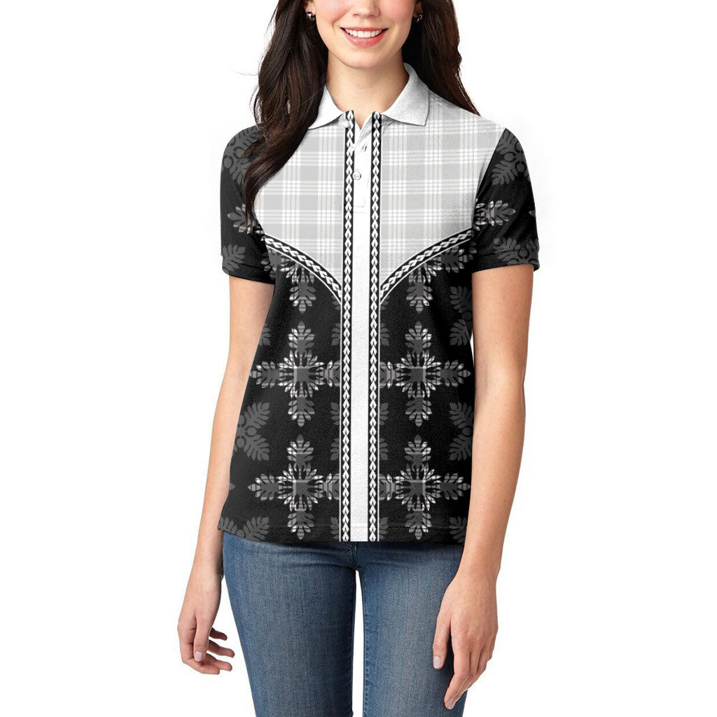 Black Hawaii Paniolo Quilt Motif Women Polo Shirt LT05 - Polynesian Pride