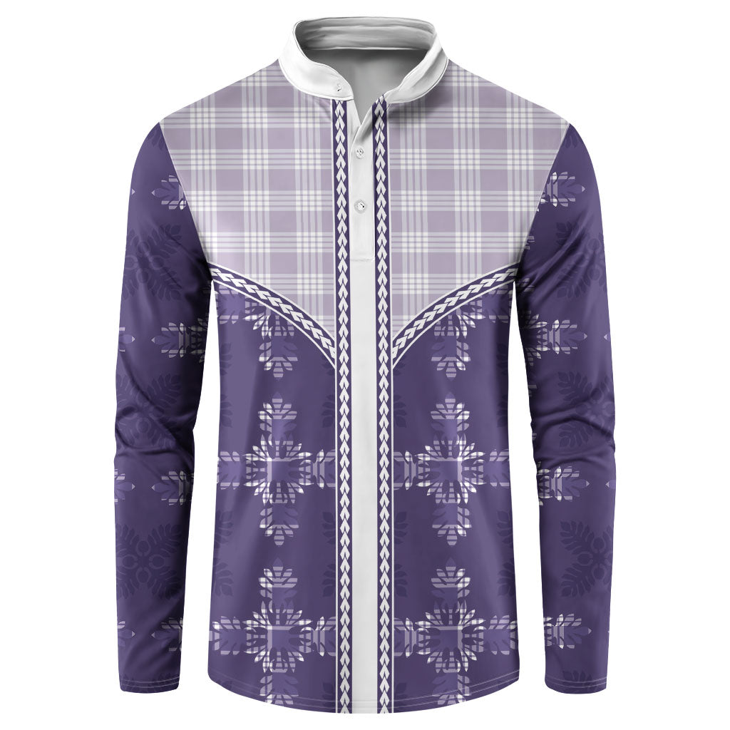 Purple Hawaii Paniolo Quilt Motif Button Sweatshirt LT05 Purple - Polynesian Pride