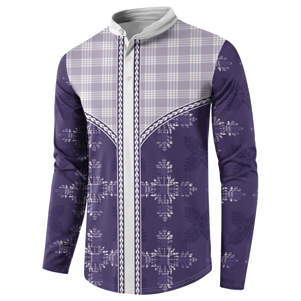Purple Hawaii Paniolo Quilt Motif Button Sweatshirt LT05 - Polynesian Pride