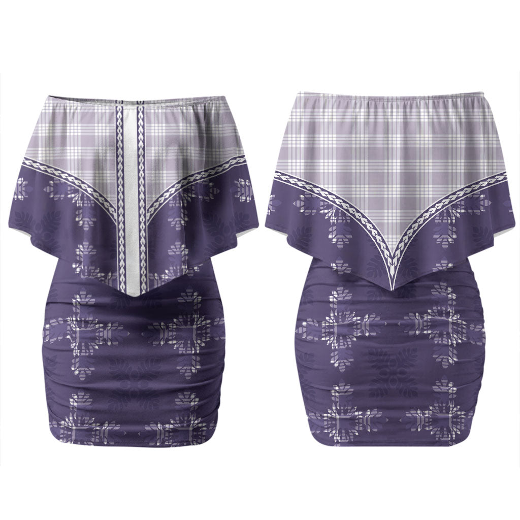 Purple Hawaii Paniolo Quilt Motif Couples Matching Off Shoulder Short Dress and Hawaiian Shirt LT05 - Polynesian Pride
