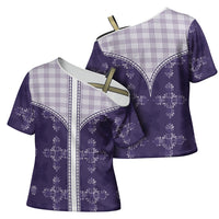 Purple Hawaii Paniolo Quilt Motif Cross Shoulder Shirt LT05 - Polynesian Pride