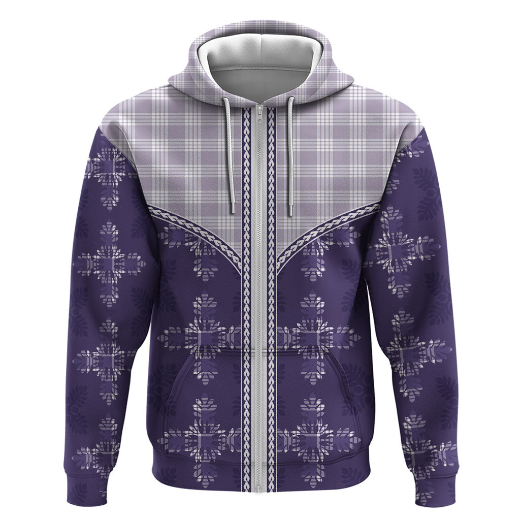 Purple Hawaii Paniolo Quilt Motif Hoodie LT05 Zip Hoodie Purple - Polynesian Pride
