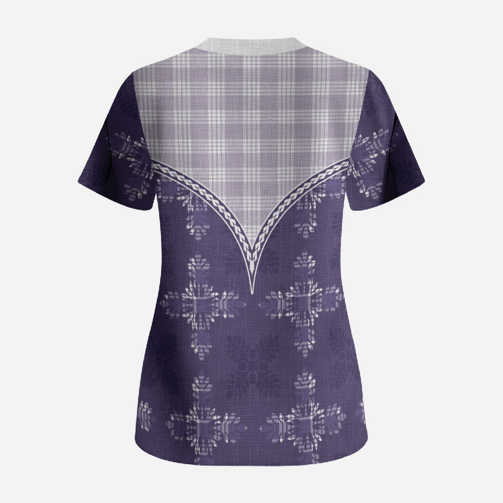 Purple Hawaii Paniolo Quilt Motif Scrub Top LT05 - Polynesian Pride