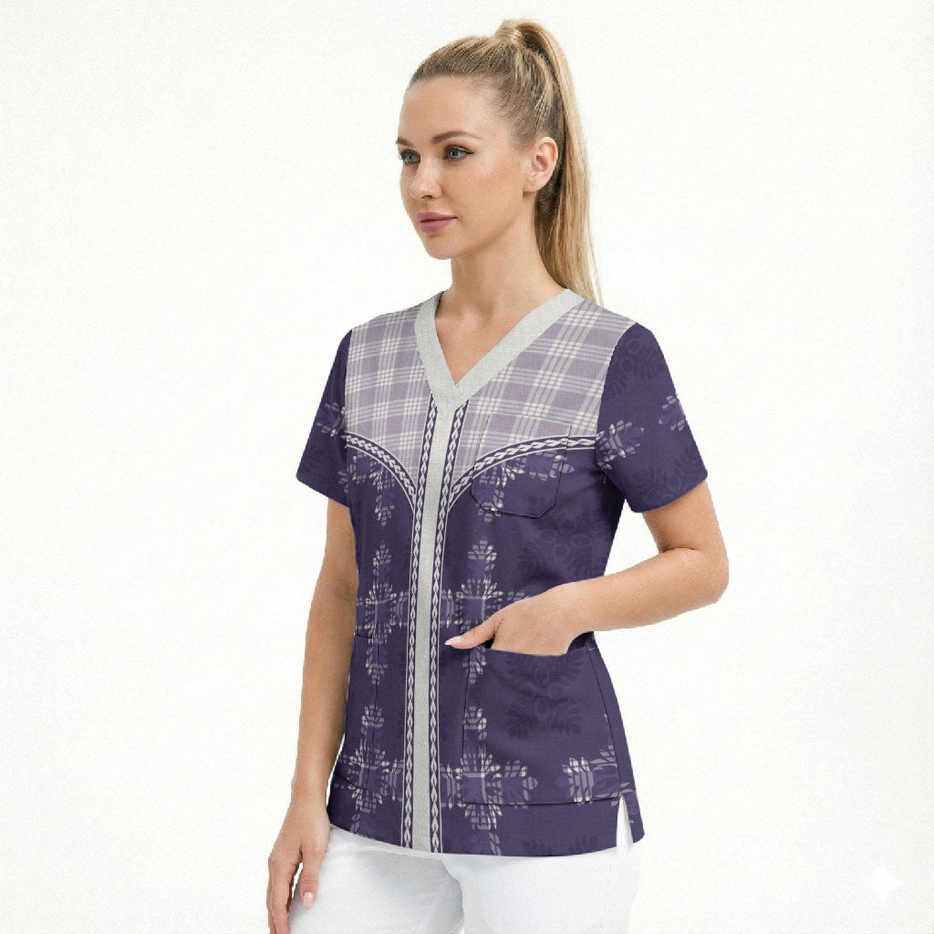 Purple Hawaii Paniolo Quilt Motif Scrub Top LT05 - Polynesian Pride