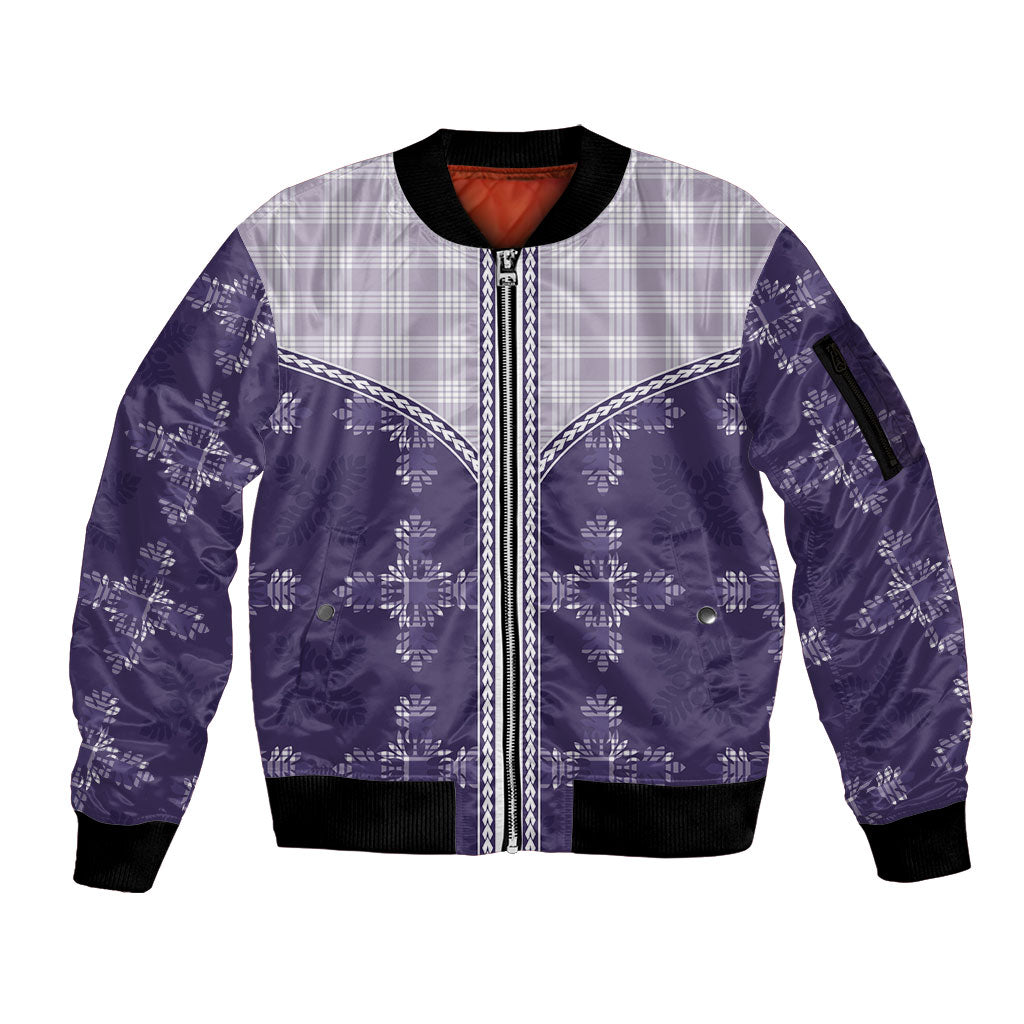 Purple Hawaii Paniolo Quilt Motif Sleeve Zip Bomber Jacket LT05 Unisex Purple - Polynesian Pride