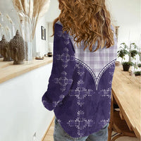 Purple Hawaii Paniolo Quilt Motif Women Casual Shirt LT05 - Polynesian Pride