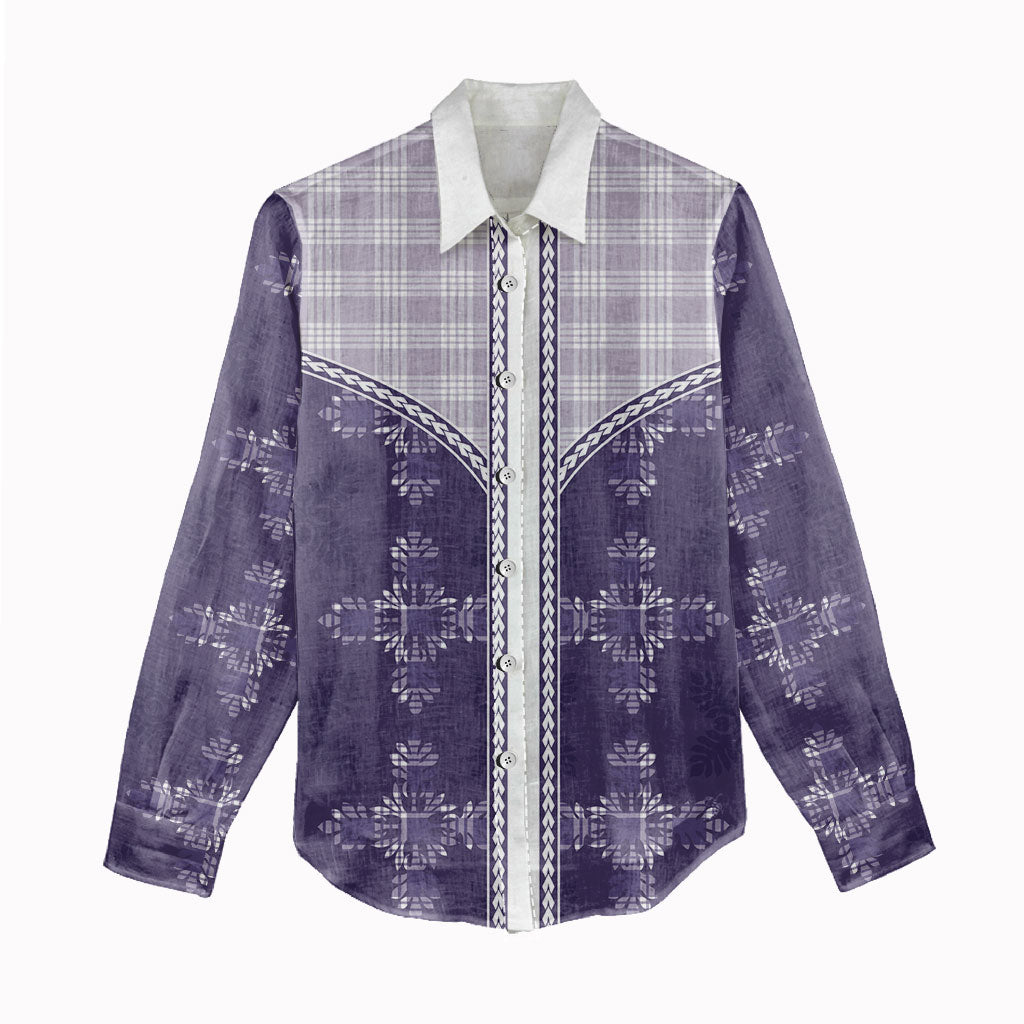 Purple Hawaii Paniolo Quilt Motif Women Casual Shirt LT05 - Polynesian Pride
