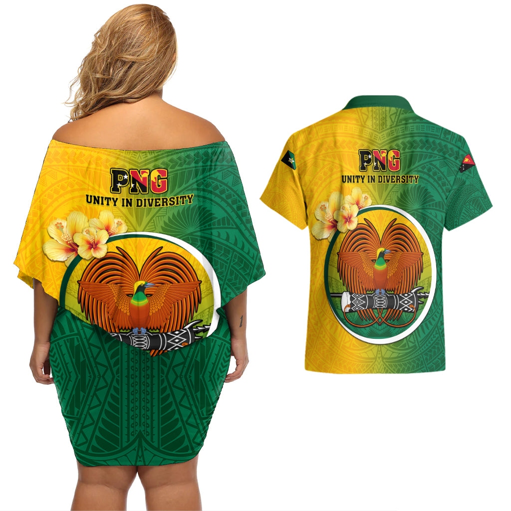 Papua New Guinea Enga Province Couples Matching Off Shoulder Short Dress and Hawaiian Shirt Mix Coat Of Arms Polynesian Pattern LT05 - Polynesian Pride