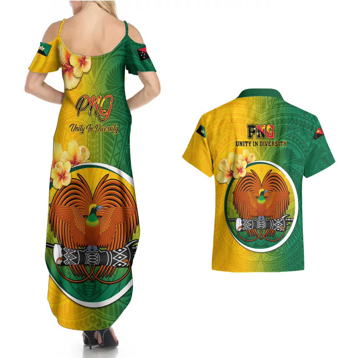 Papua New Guinea Enga Province Couples Matching Summer Maxi Dress and Hawaiian Shirt Mix Coat Of Arms Polynesian Pattern LT05 - Polynesian Pride
