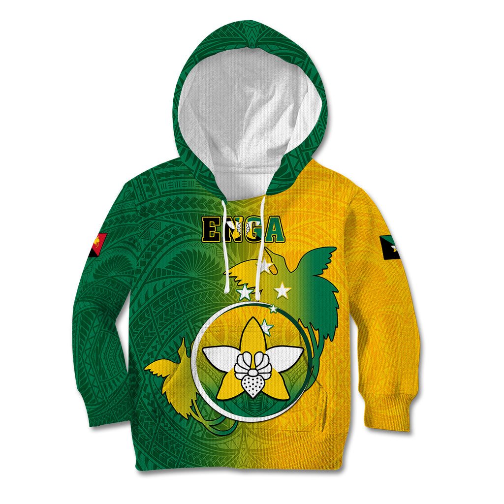 Papua New Guinea Enga Province Kid Hoodie Mix Coat Of Arms Polynesian Pattern LT05 Hoodie Green - Polynesian Pride