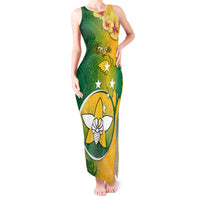 Papua New Guinea Enga Province Tank Maxi Dress Mix Coat Of Arms Polynesian Pattern LT05 Women Green - Polynesian Pride