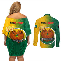Personalized Papua New Guinea Enga Province Couples Matching Off Shoulder Short Dress and Long Sleeve Button Shirts Mix Coat Of Arms Polynesian Pattern LT05 - Polynesian Pride