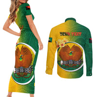 Personalized Papua New Guinea Enga Province Couples Matching Short Sleeve Bodycon Dress and Long Sleeve Button Shirts Mix Coat Of Arms Polynesian Pattern LT05 - Polynesian Pride
