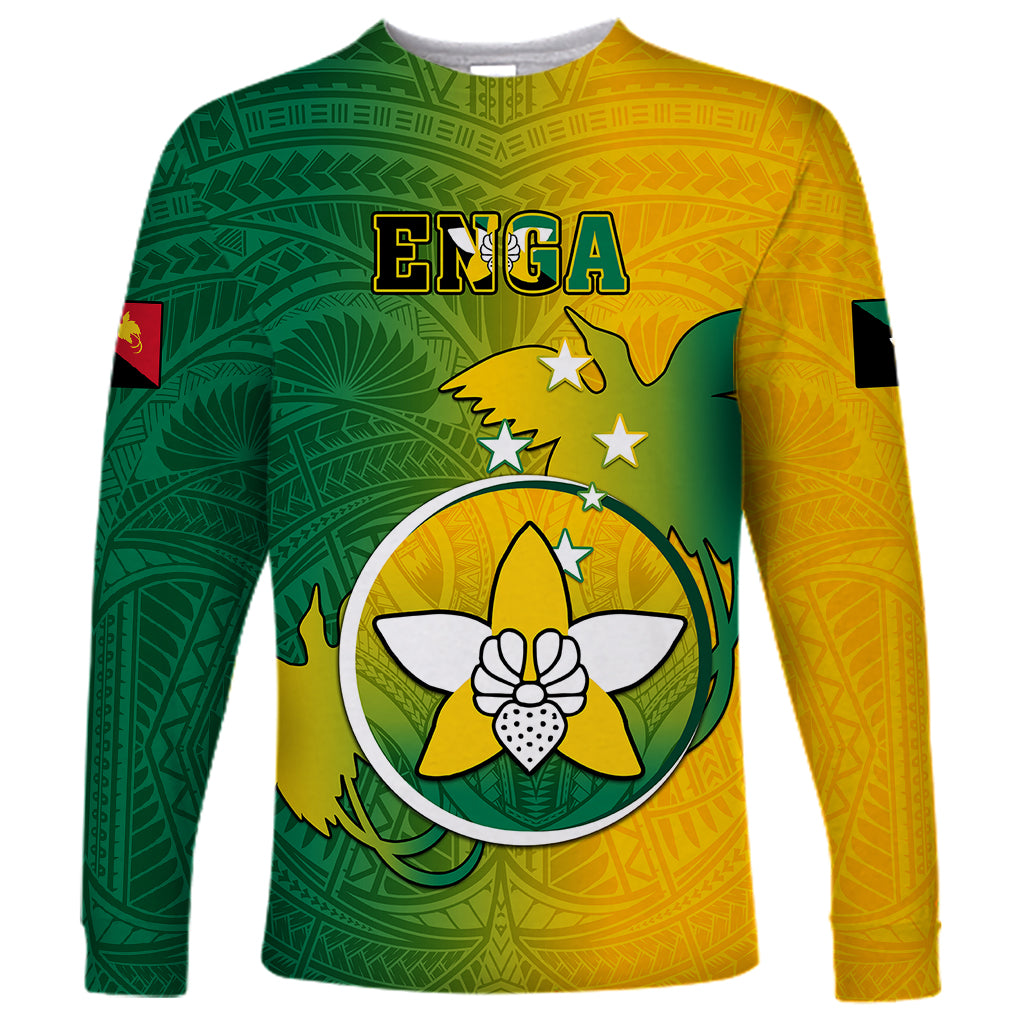 Personalized Papua New Guinea Enga Province Long Sleeve Shirt Mix Coat Of Arms Polynesian Pattern LT05 Unisex Green - Polynesian Pride