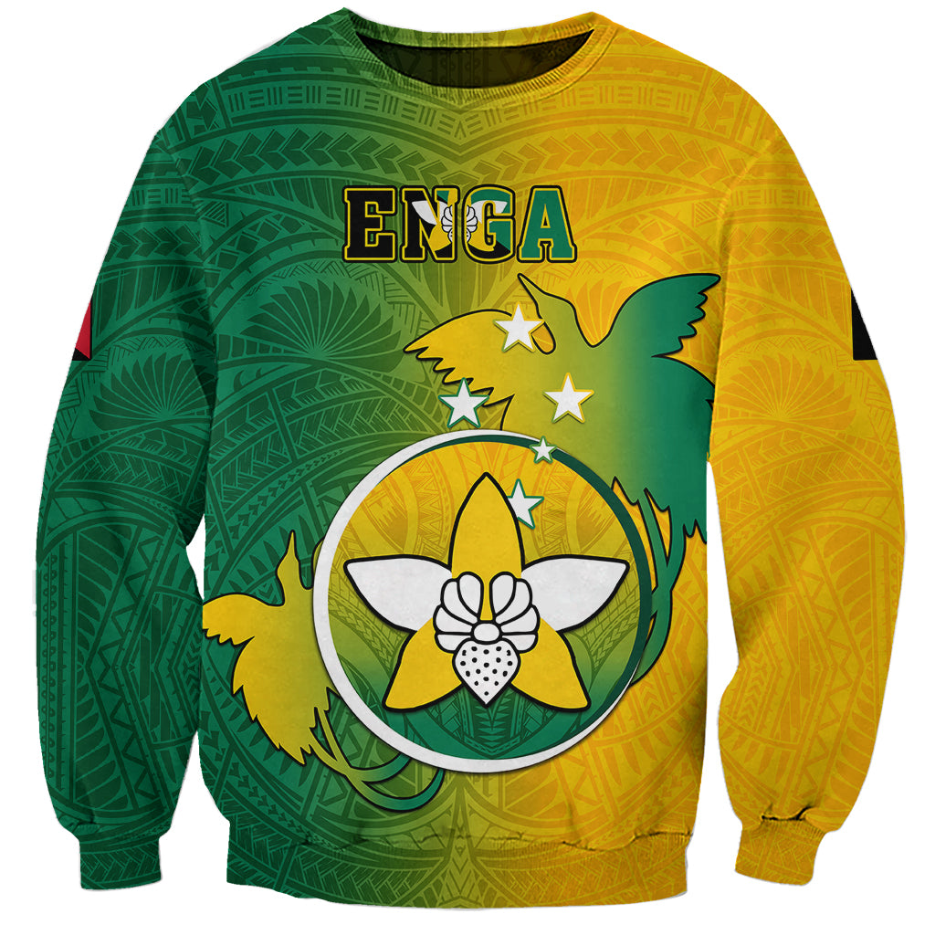 Personalized Papua New Guinea Enga Province Sweatshirt Mix Coat Of Arms Polynesian Pattern LT05 Unisex Green - Polynesian Pride